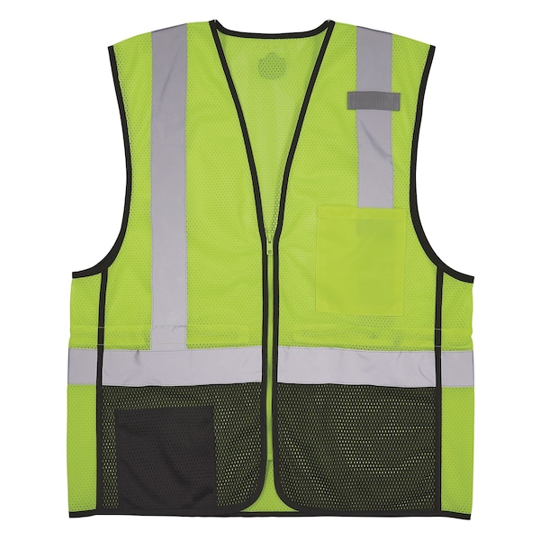 Ergodyne Hi-Vis Safety Vest w/Black Bottom 4XL, 5XL Class 2 U Back, , Zipper 2 Pockets, 1 Mic Tab 8210ZBK - main